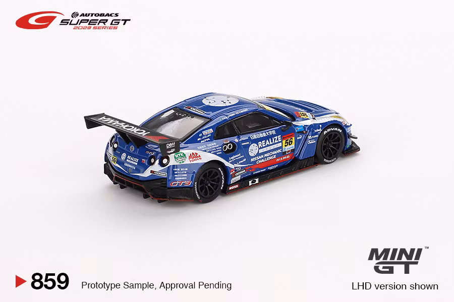 Skala 1/64 Nissan GT-R NISMO GT3 #56 " REALIZE NISSAN MECHANIC CHALLENGE GT-R" 2023 SUPER GT SERIES fr MINI GT (859)
