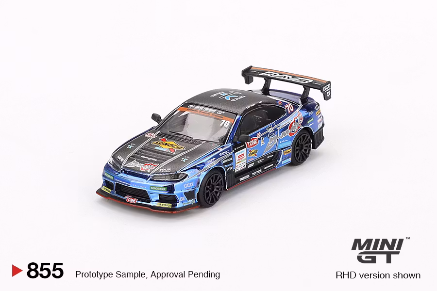 Skala 1/64 Nissan Silvia (S15) D-MAX #70 D-MAX Racing 2023 D1 Grand Prix fr MINI GT (855)