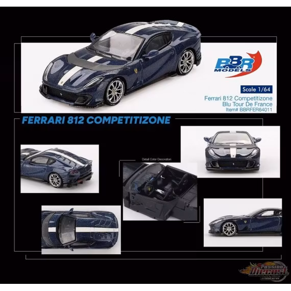 Skala 1/64 Ferrari 812 Competitizone Blu Tour De France fr BBR Models (bbrfer64011)