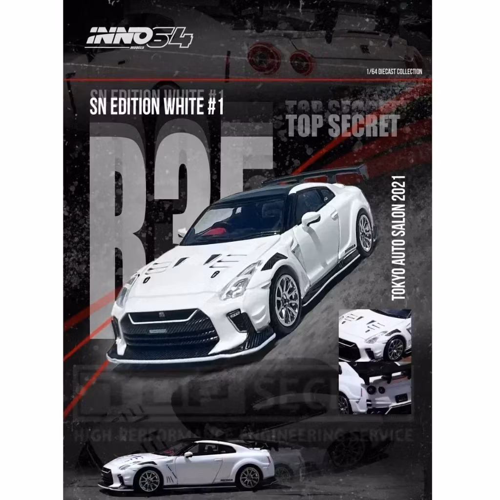 Skala 1/64 Nissan GT-R (R35) "Top Secret" Tokyo Auto salon 2021 fr Inno64