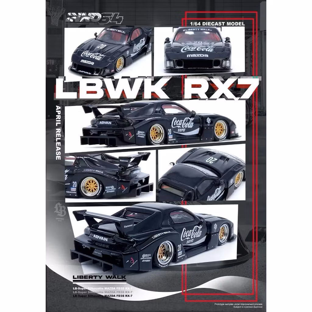 Skala 1/64 LBWK RX7 (FD3S) LB-Super Silhouette "Coca cola" Black fr Inno64