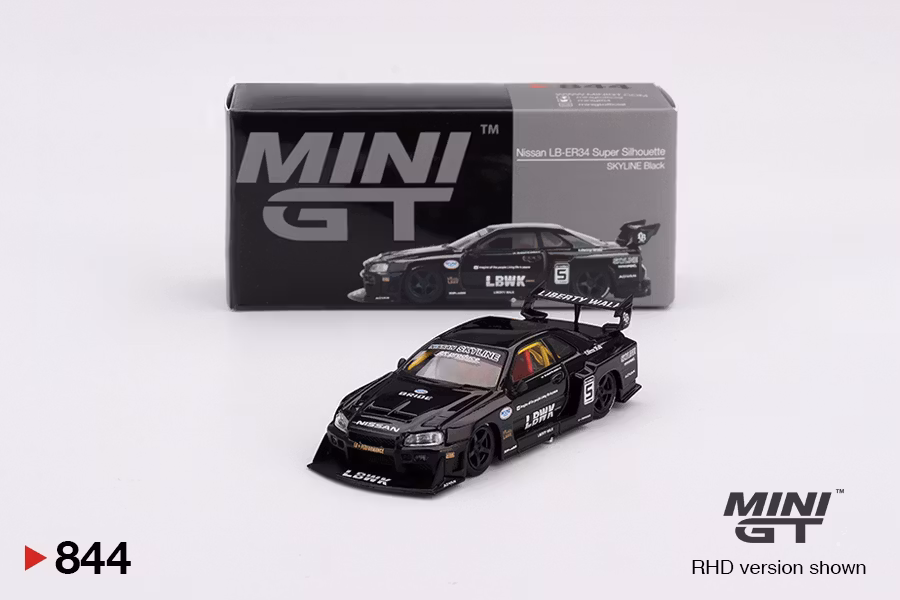 Skala 1/64 Nissan LB-ER34 Super Silhouette SKYLINE Black fr MINI GT (844)