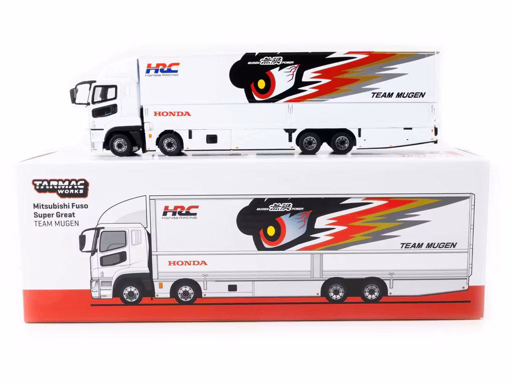 Skala 1/64 Mitsubishi Fuso Super Great - Team Mugen / HONDA HRC fr Tarmac Works T64T-TL001