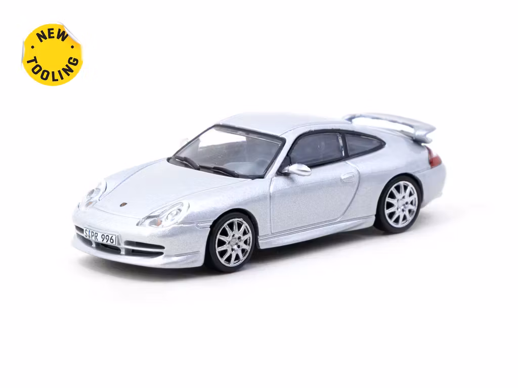 Skala 1/64 Porsche 911 GT3 (type 996) Silver fr Tarmac Works + IXO