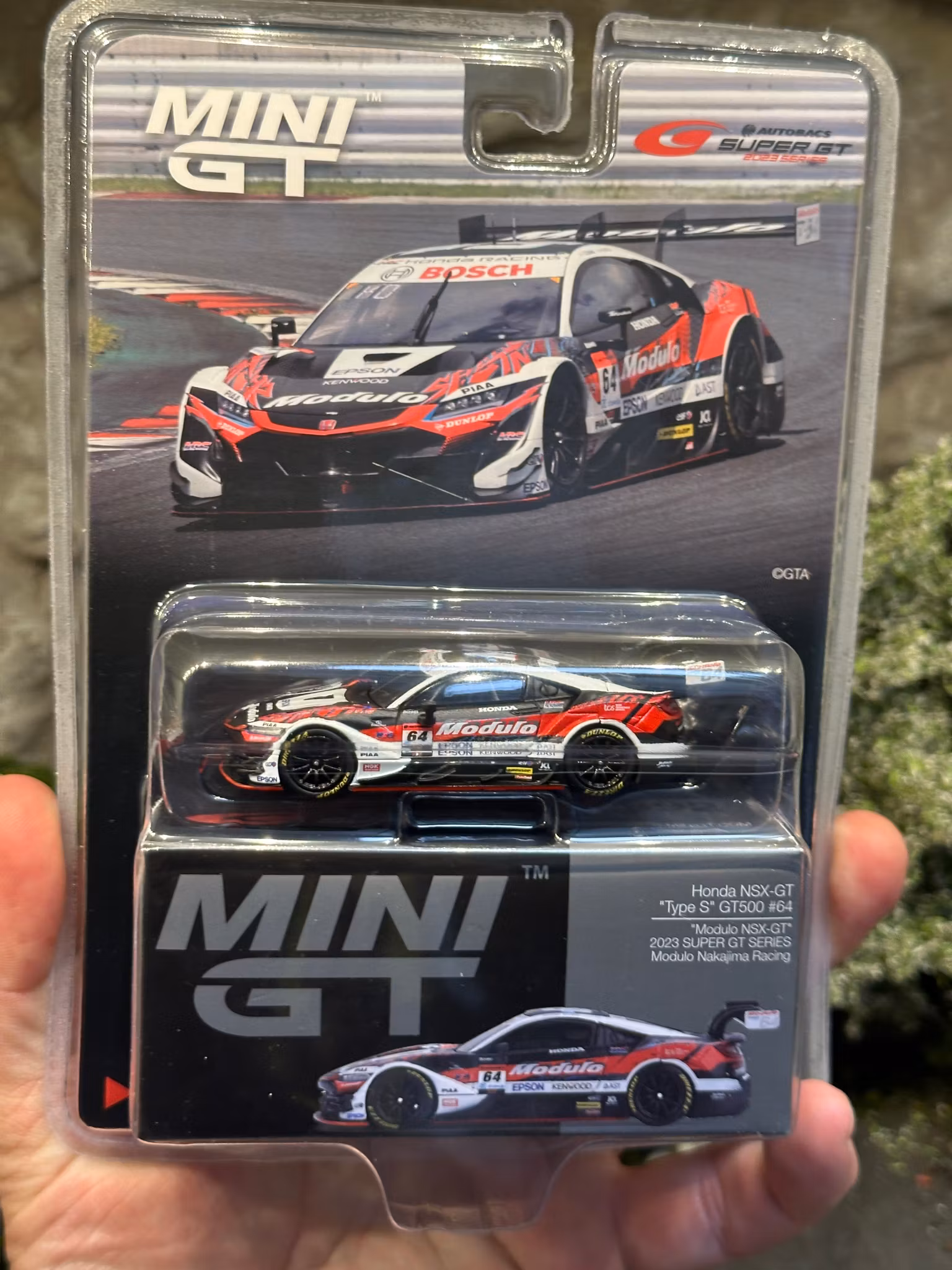 Skala 1/64 Honda NSX-GT "Type S" GT500 #64 "Modulo NSX-GT" Modulo Nakajima Racing 2023 SUPER GT Series fr MINI GT (992)