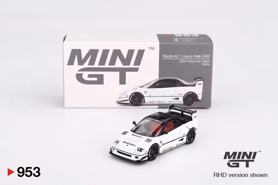 Skala 1/64 Mazda AZ-1 Liberty Walk LB40 White 2024 Tokyo Auto Salon fr MINI GT (GT953)
