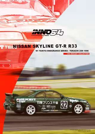 Skala 1/64 Nissan Skyline GT-R R33 #32 Toakchi 24 H 1996 fr Inno64
