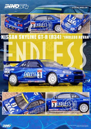Skala 1/64 Nissan Skyline GT-R R34 #3 Super Taikyu 2002 Winner fr Inno64