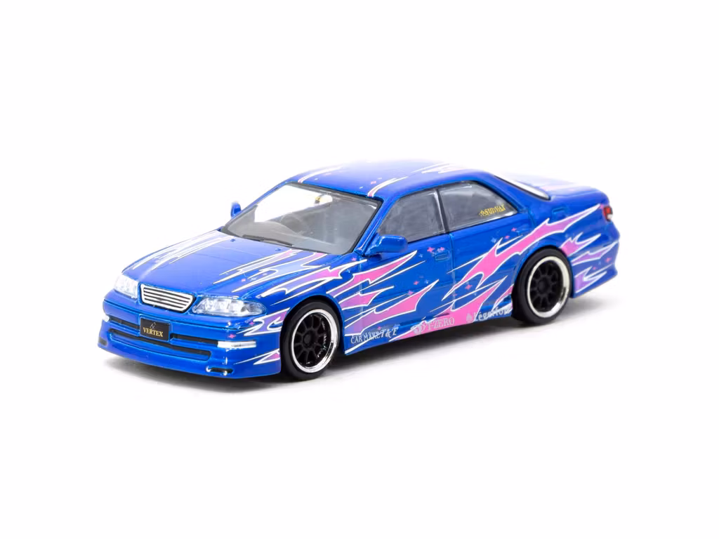 Skala 1/64 VERTEX Toyota Mark II JZX100 Blue Metallic fr Tramac Works - GLOBAL64