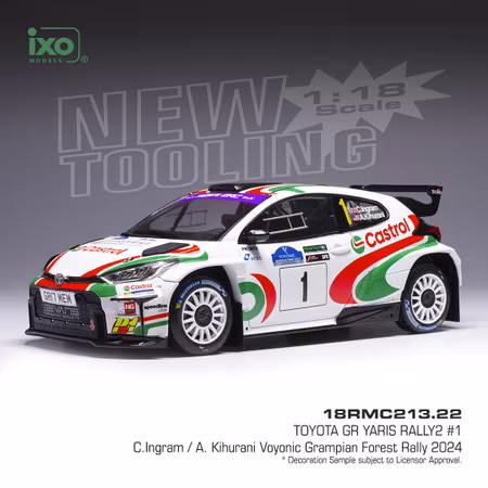 Skala 1/18 Toyota GR Yaris Rally 2 #1 Ingram/Kihurani Forest Rally 24' fr IXO Models 18RMC213.22