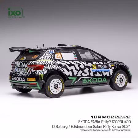 Skala 1/18 Skoda Fabia Rally 2 #20 O.Solberg/Edmindson Safari Rally Kenya 2024 fr IXO Models 18RMC222.22