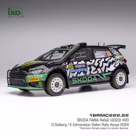Skala 1/18 Skoda Fabia Rally 2 #20 O.Solberg/Edmindson Safari Rally Kenya 2024 fr IXO Models 18RMC222.22