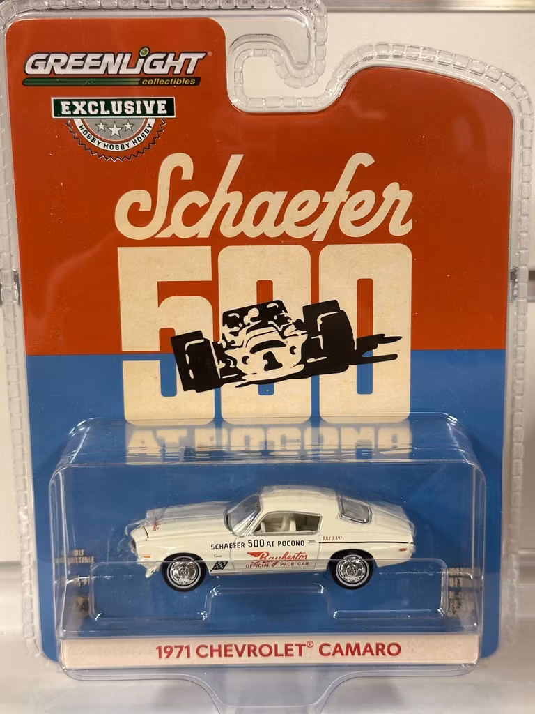 Skala 1/64 Greenlight: 1971 Chevrolet Camaro "Schaefer 500 at Pocono"