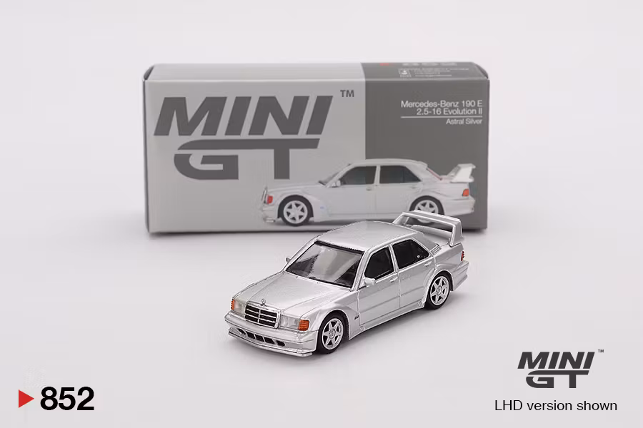 Skala 1/64 Mercedes-Benz 190E 2.5-16 Evolution II Astral Silver fr MINI GT (852)