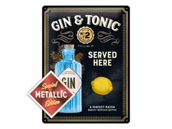 Plåtskylt Gin & Tonic Served Metallic