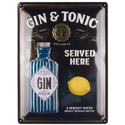Plåtskylt Gin & Tonic Served Metallic