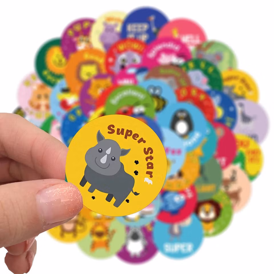 Klistermärken till barn med fina djurmotiv och peppande text