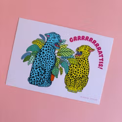 Vykort - Leoparder Grattis (rosa)