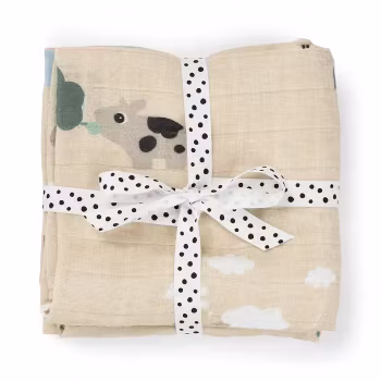 Done By Deer - Burp cloth 2-pack Tiny farm Sand