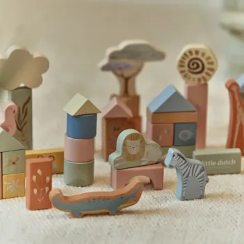 Little Dutch - Safari Friends Wooden Building Blocks - Green
