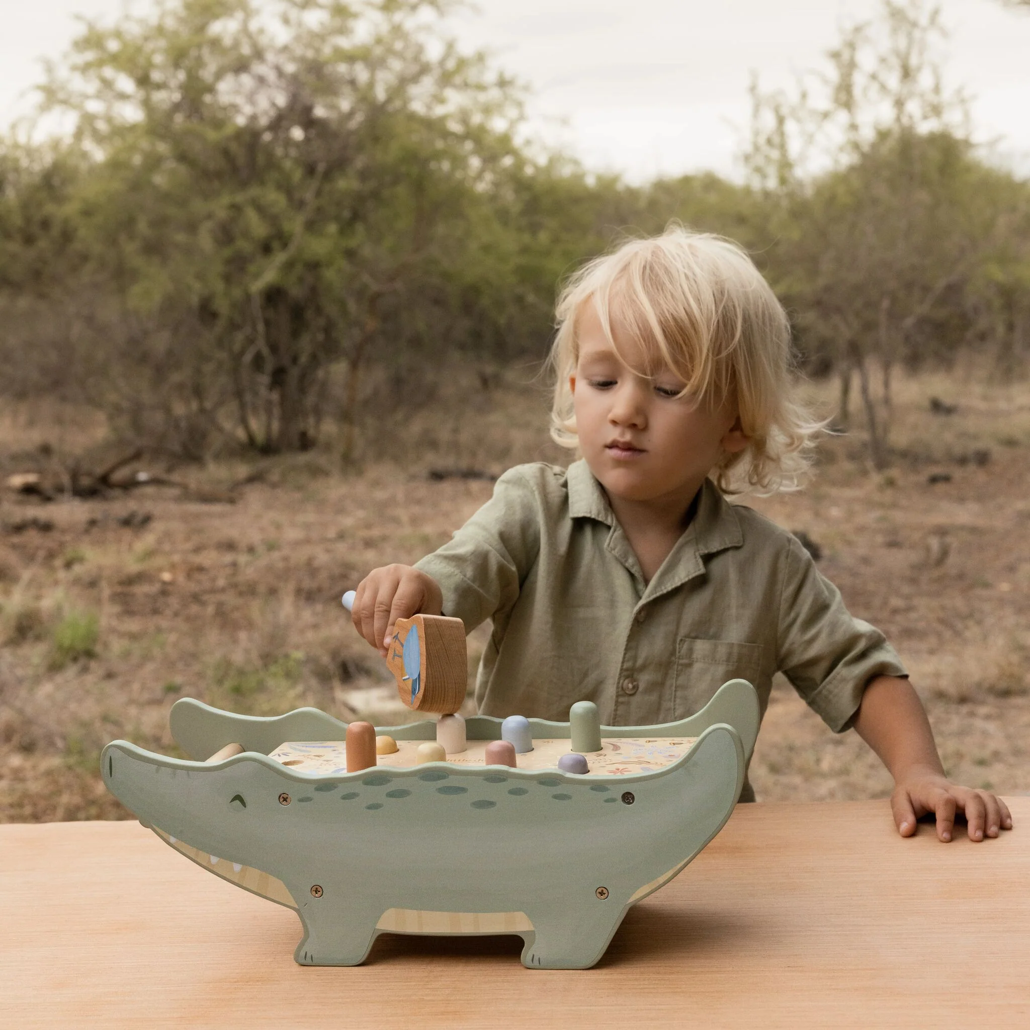 Little Dutch - Safari Friends Wooden Crocodile Hammer Bench