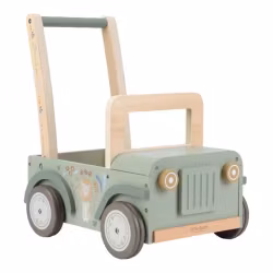 Little Dutch - Safari Friends Push Cart Safari Car - Green Lära-gå-vagn