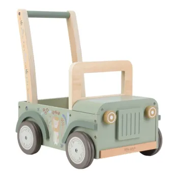 Little Dutch - Safari Friends Push Cart Safari Car - Green Lära-gå-vagn