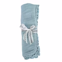 Summerville Krinklad Muslinfilt GOTS med spetskant 120x120 Ice Blue