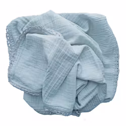 Summerville Krinklad Muslinfilt GOTS med spetskant 120x120 Ice Blue