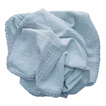 Summerville Krinklad Muslinfilt GOTS med spetskant 120x120 Ice Blue