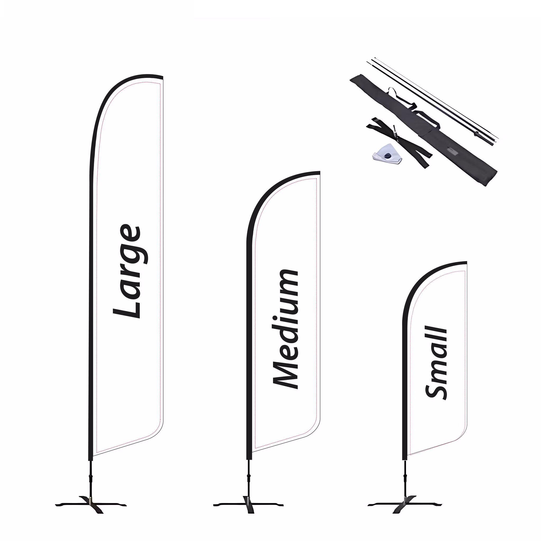 Medium Haj Beachflagga med kryssfot & vattenring – komplett paket 360 cm