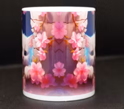 Vit katt med rosa blommor