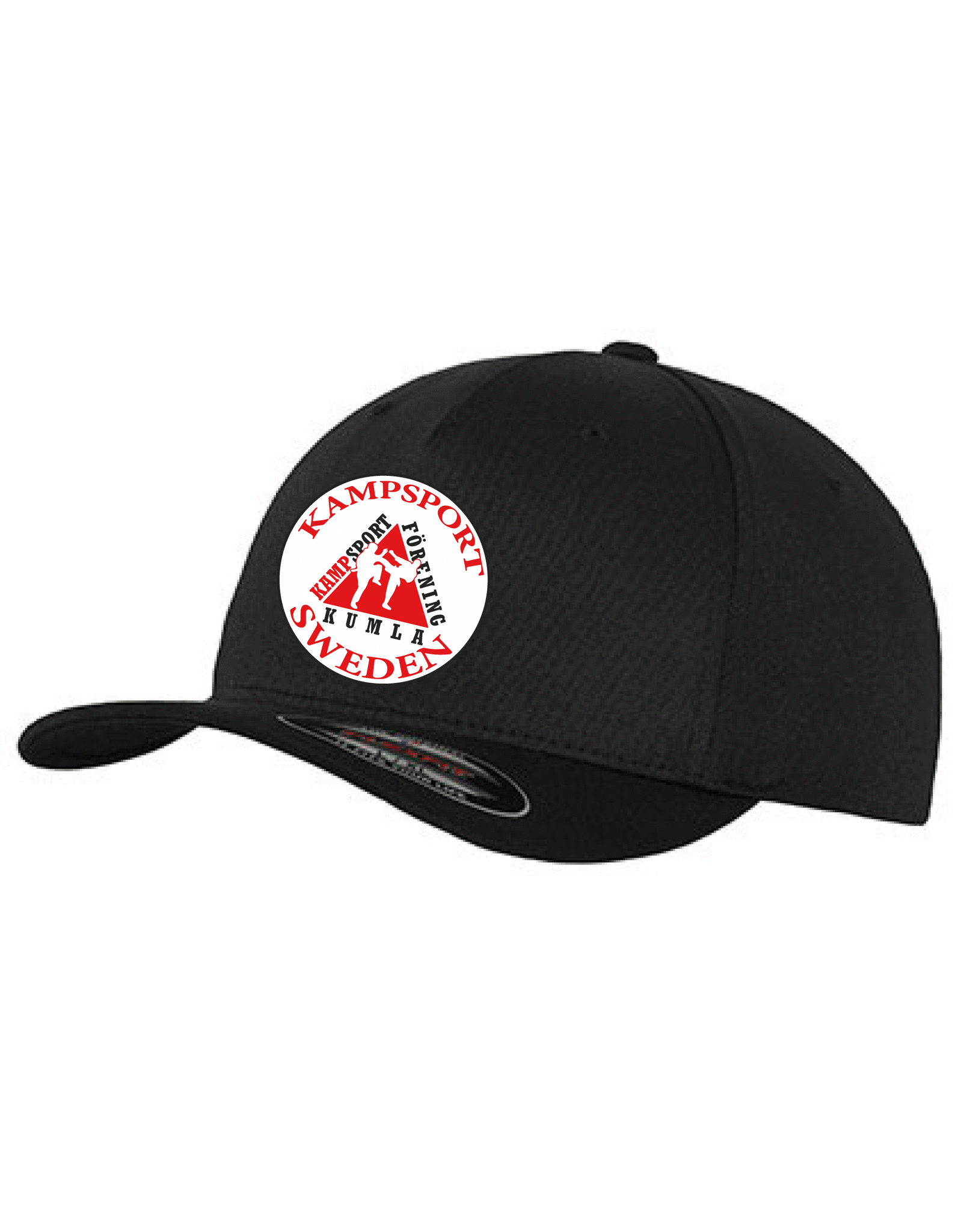 Svart Flexfit truckerkeps med Kampsportföreningen Kumla-logga.