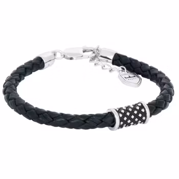Nobel SILVER/LÄDERARMBAND |Oxiderad silverhylsa | Svart