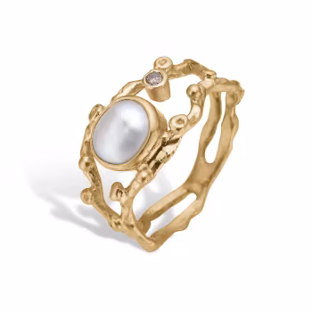 By Birdie Zenith Duo White Keshi Ring