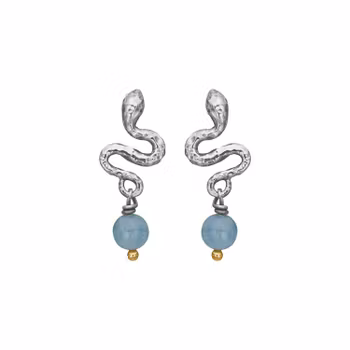 By Birdie Serpent Silver Aqua Øreringe