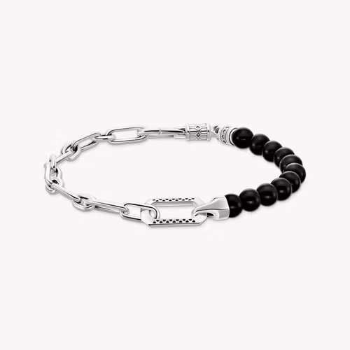 Thomas Sabo Rebel at Heart ARMBAND MED SVARTA ONYX BEADS OCH LÄNKAR SILVER
