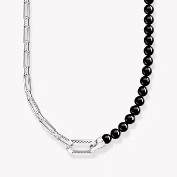 Thomas Sabo Rebel at Heart HALSBAND MED SVARTA ONYX BEADS OCH LÄNKAR SILVER