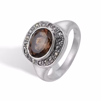By Birdie Frida Signet Pavé Smoky Quartz