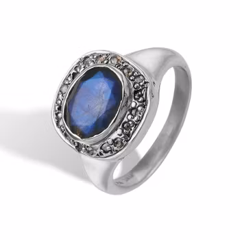 By Birdie Frida Signet Pavé Labradorite