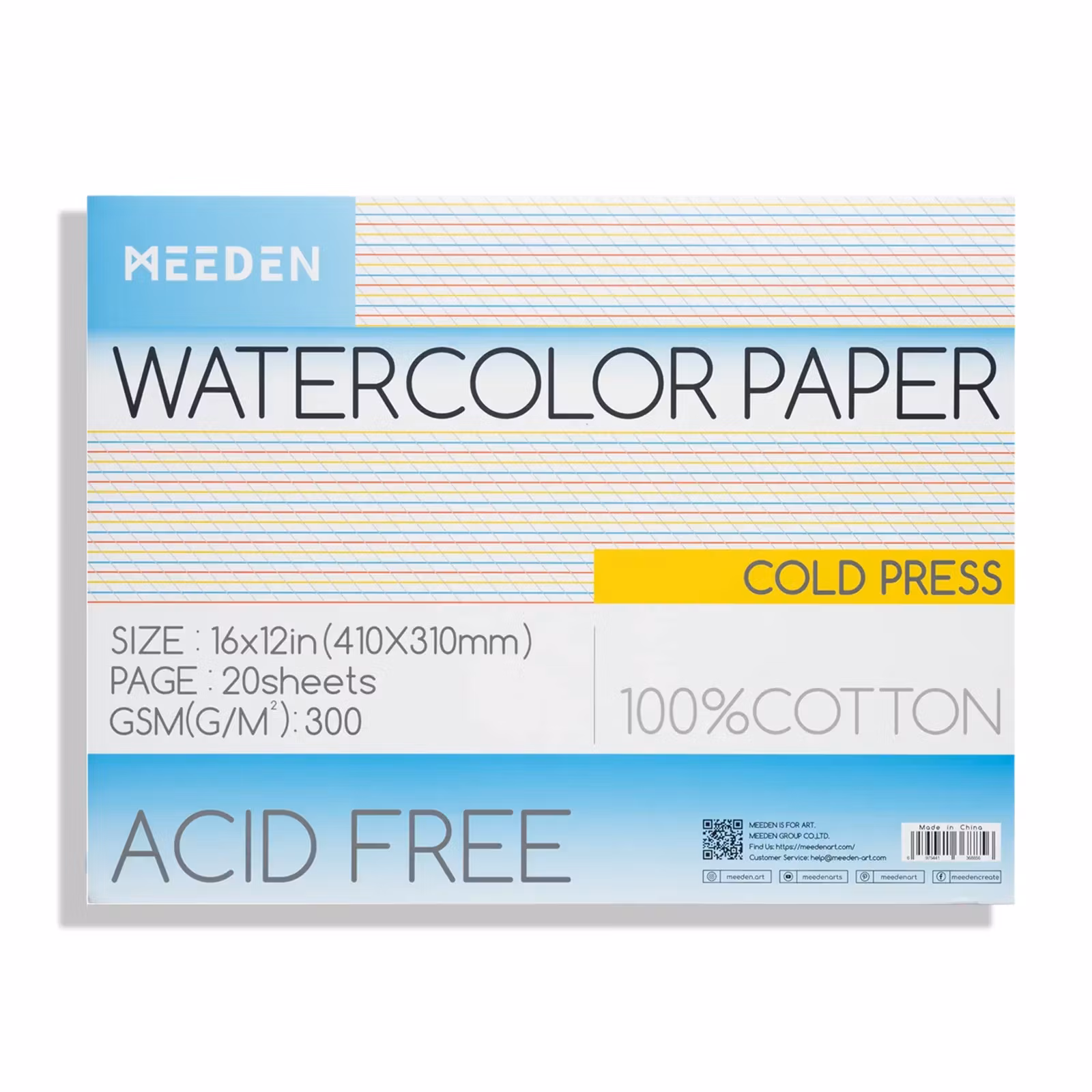 MEEDEN 100% Cotton akvarellblokk 16x12in