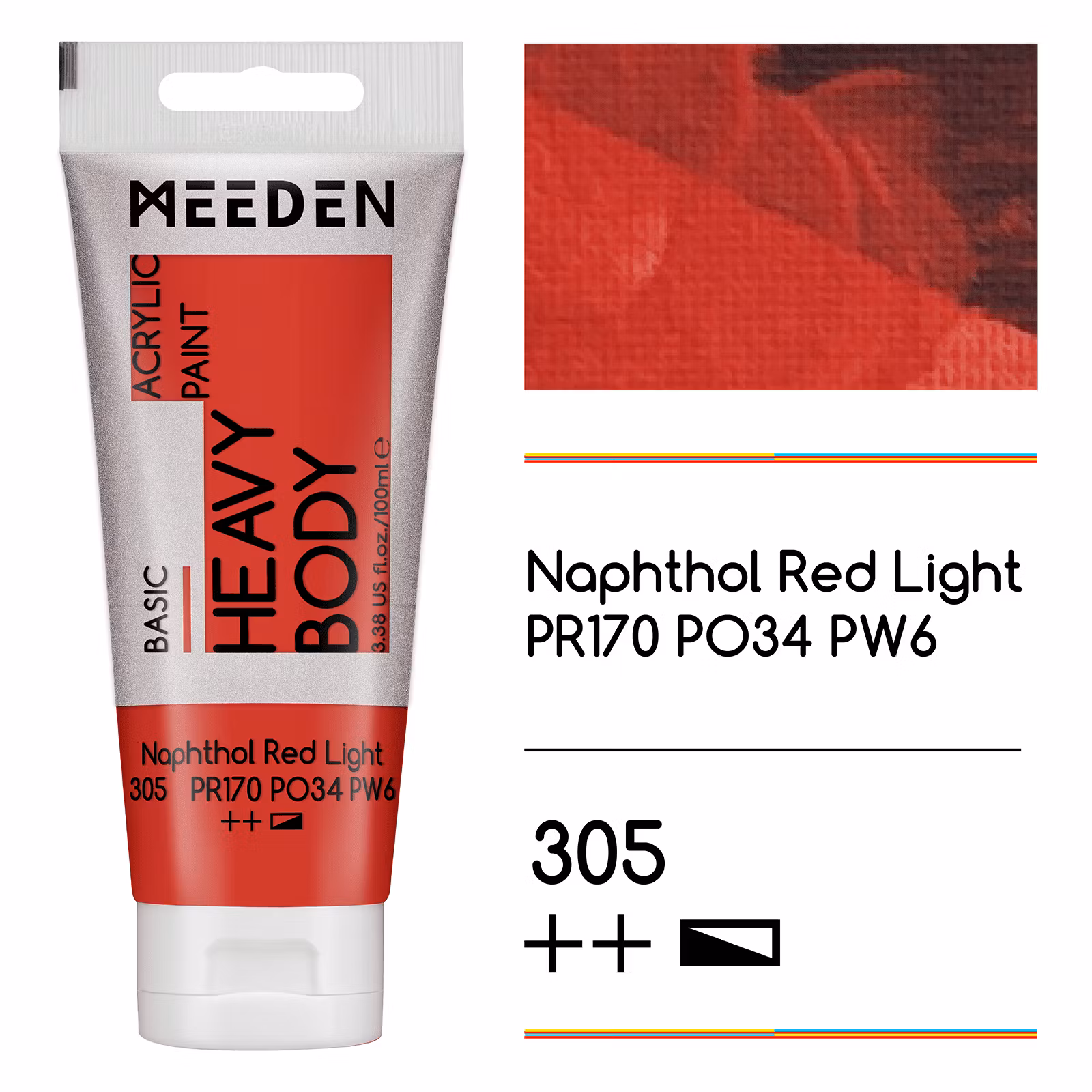 MEEDEN akryl heavy body 100ml – 305 Napthol Red Light