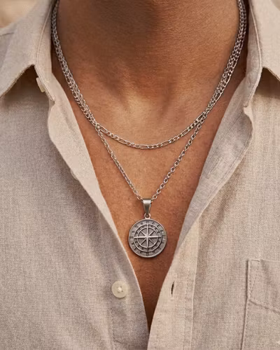 Kompass - Silver halsband