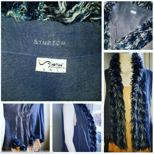 One of a kind linneväst, med fuskpälskrage, Free size