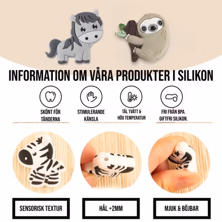 Silikonring, komönster, pärlram, bitring, tvättbar, fri från BPA, 65mm (st)
