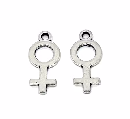 Storpack Kvinnosymbol, feminism, berlocker antik silver, 18mm (100st)