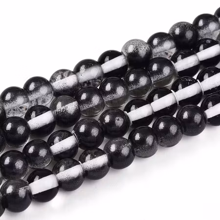 Sträng glaspärlor,  night and day clear, svart, 10mm (85st)