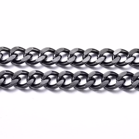 Lyxig kubansk länkkedja, rostfritt stål, gunmetal, 10x8mm (100cm)