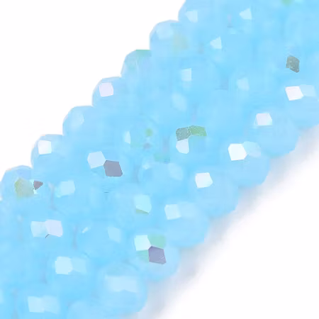 Sträng facetterade glasrondeller, crystal sky, AB Jadeimitation, 8x6mm (65st)