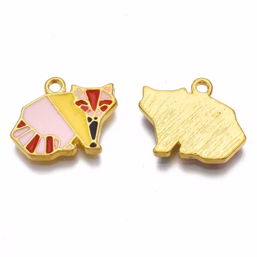 Emaljerade berlocker, origami tvättbjörn, pastell, 18mm (3st)